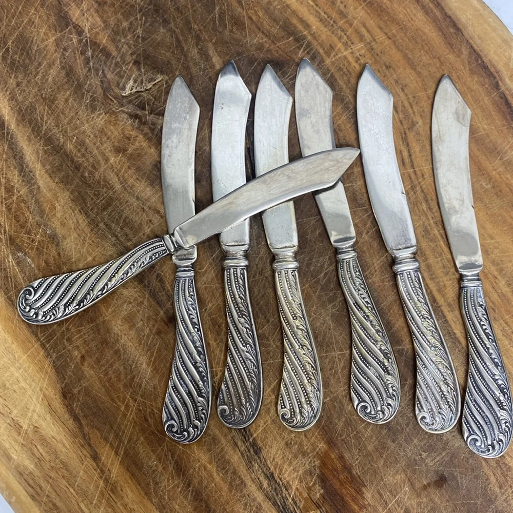CINDERELLA Flat Handle Fruit Knives 1885 Silverplate Butter Knife